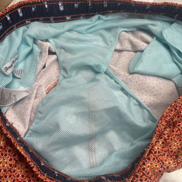 Tommy Bahama Swim Trunks Mesh Lined Pockets Mens XXL Orange Geometric Print - Picture 7 of 13